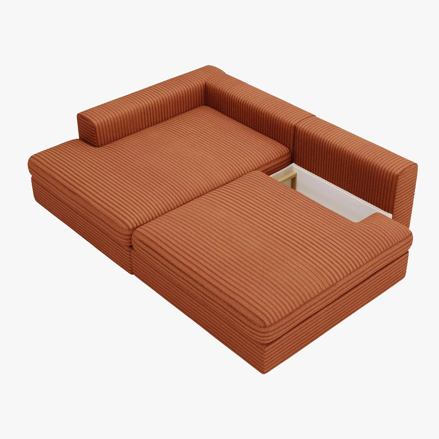 AYDA Canapé d'angle convertible avec coffre en velours gros côtelé terracotta- Angle gauche - Canapé d'angle convertible - Mobilier Deco