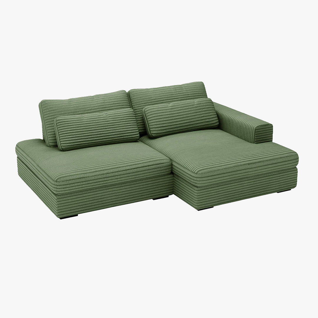 AYDA Canapé d'angle convertible avec coffre en velours gros côtelé vert - Angle droit - Canapé d'angle convertible - Mobilier Deco