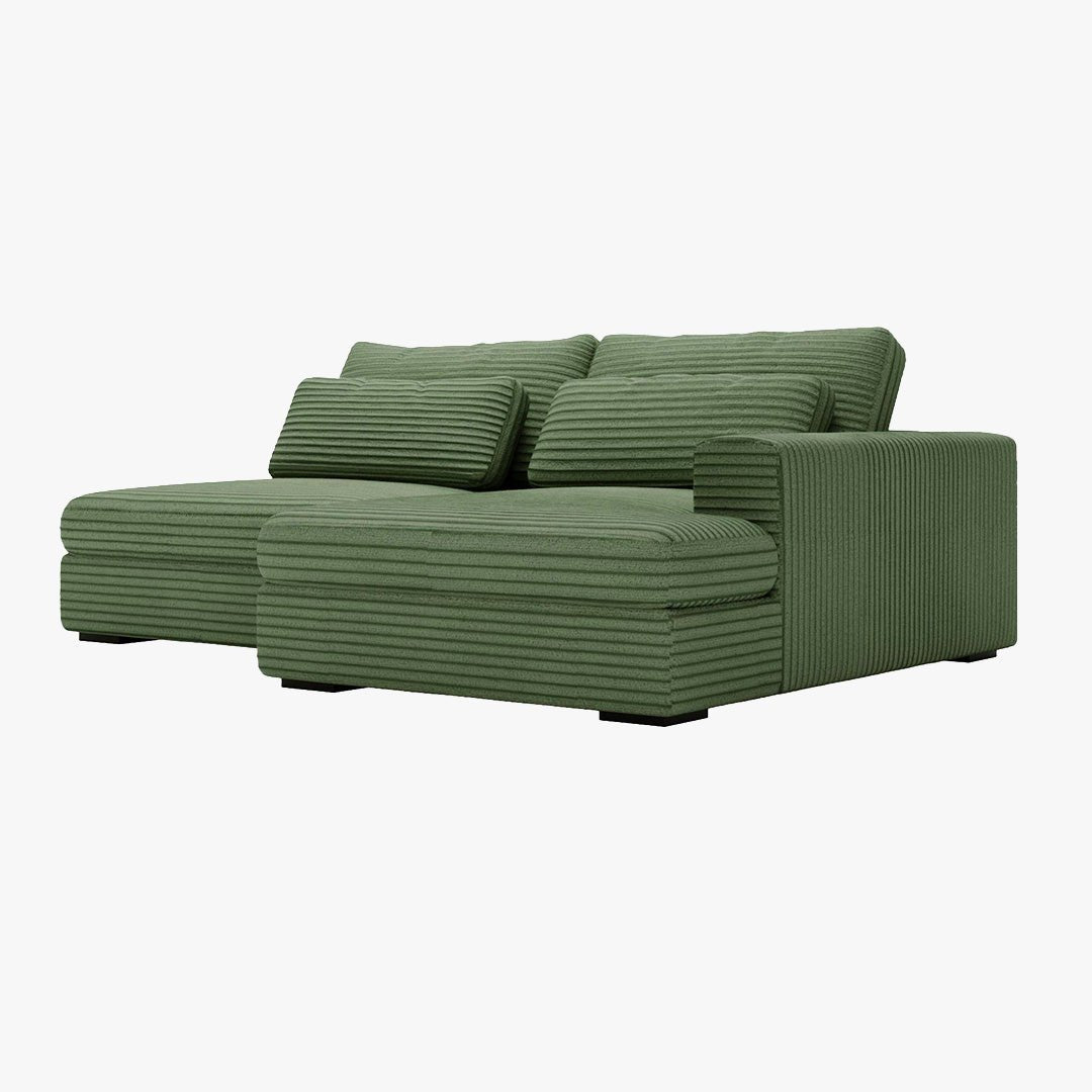 AYDA Canapé d'angle convertible avec coffre en velours gros côtelé vert - Angle droit - Canapé d'angle convertible - Mobilier Deco