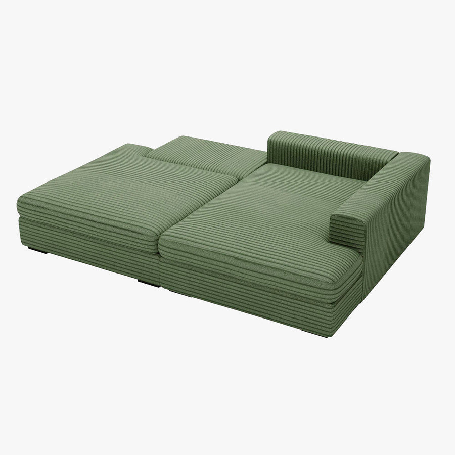 AYDA Canapé d'angle convertible avec coffre en velours gros côtelé vert - Angle droit — aperçu vidéo