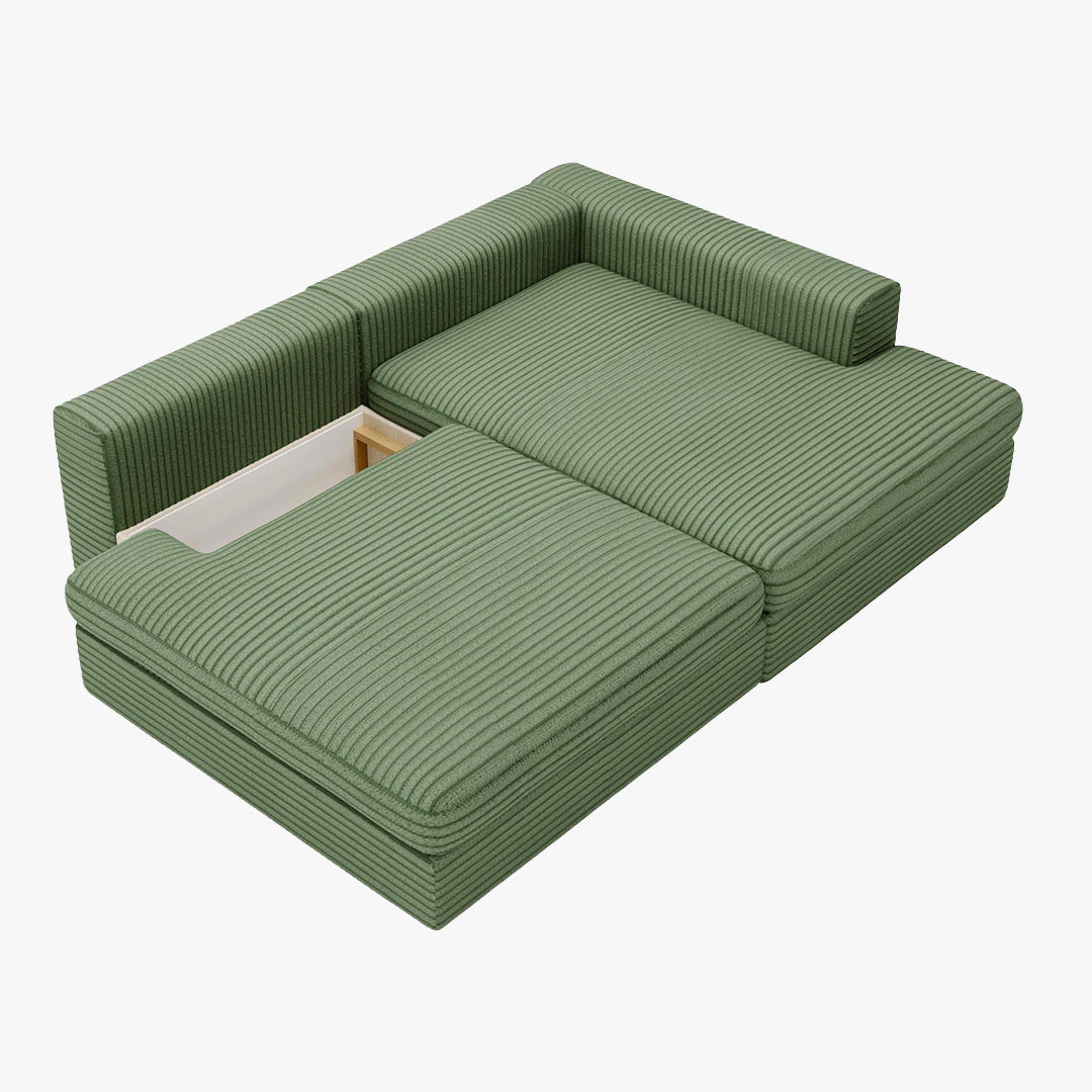 AYDA Canapé d'angle convertible avec coffre en velours gros côtelé vert - Angle droit - Canapé d'angle convertible - Mobilier Deco