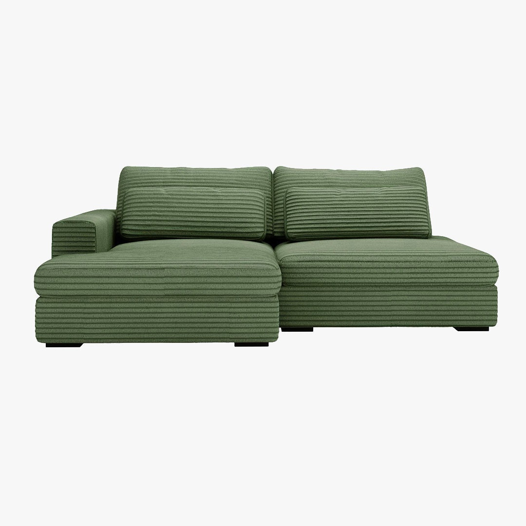 AYDA Canapé d'angle convertible avec coffre en velours gros côtelé vert - Angle gauche - Canapé d'angle convertible - Mobilier Deco