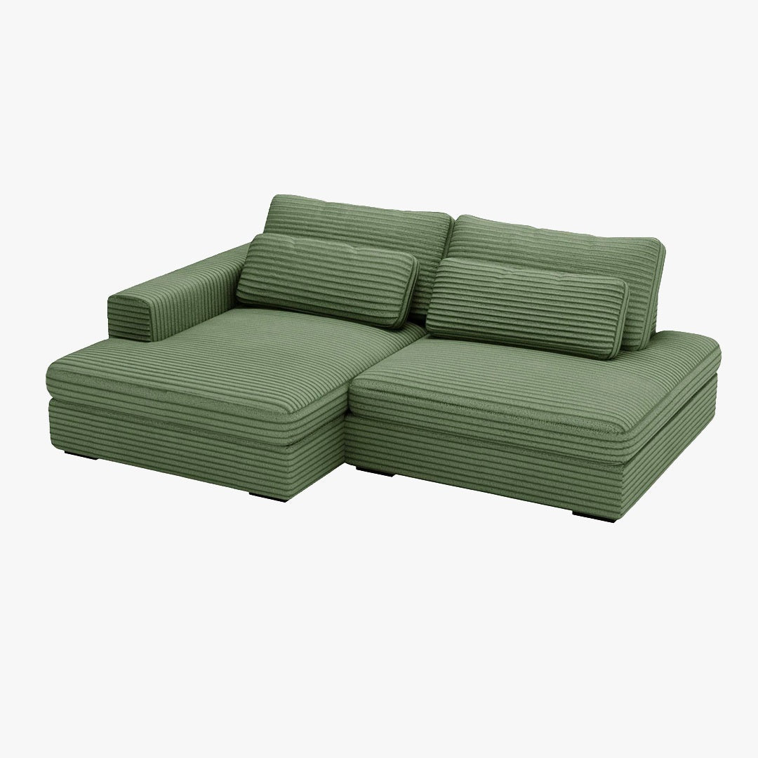 AYDA Canapé d'angle convertible avec coffre en velours gros côtelé vert - Angle gauche - Canapé d'angle convertible - Mobilier Deco