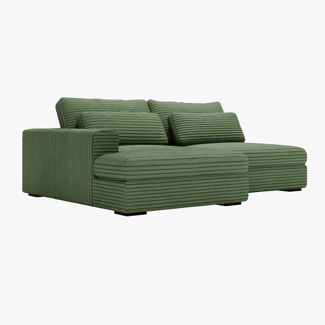 AYDA Canapé d'angle convertible avec coffre en velours gros côtelé vert - Angle gauche - Canapé d'angle convertible - Mobilier Deco