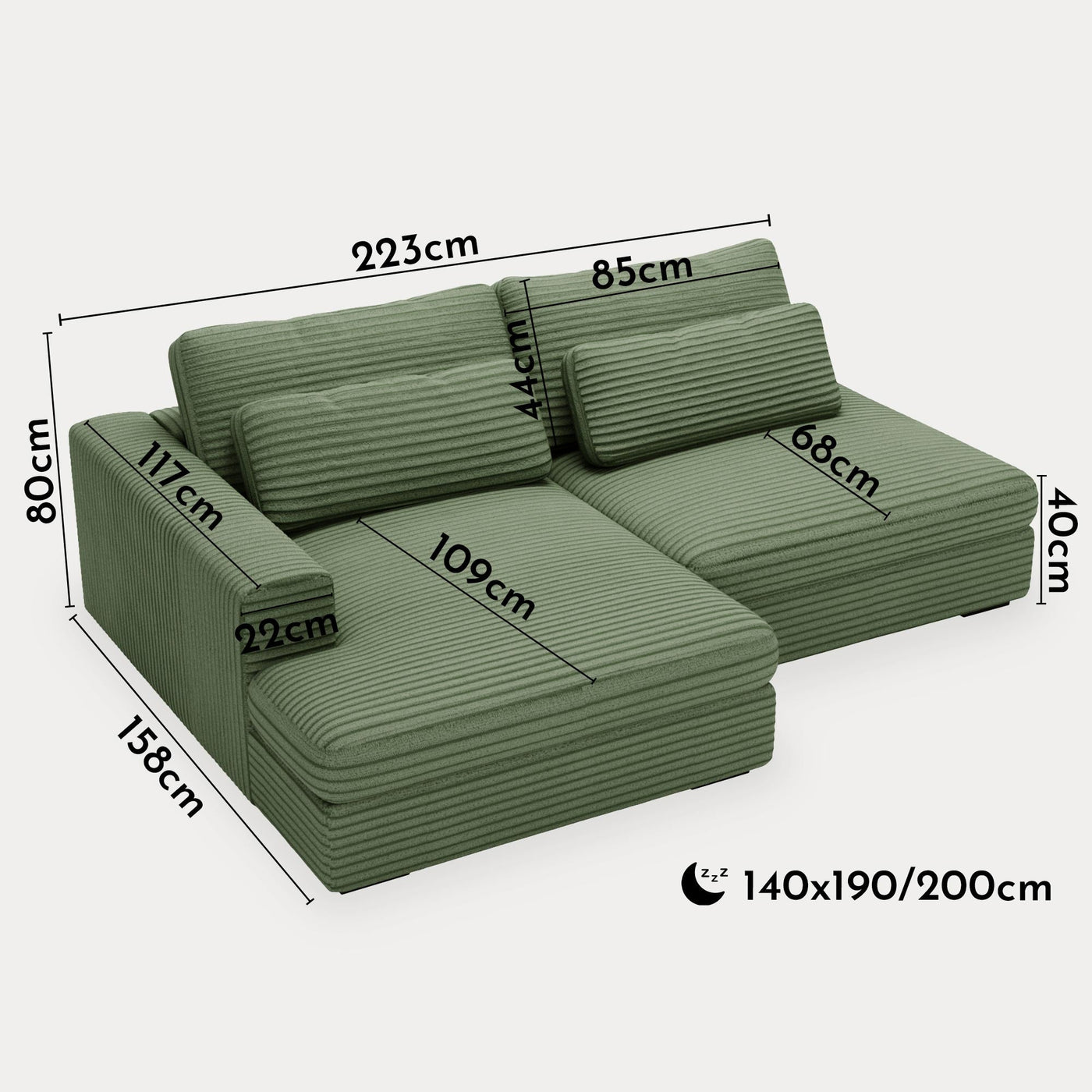 AYDA Canapé d'angle convertible avec coffre en velours gros côtelé vert - Angle gauche - Canapé d'angle convertible - Mobilier Deco