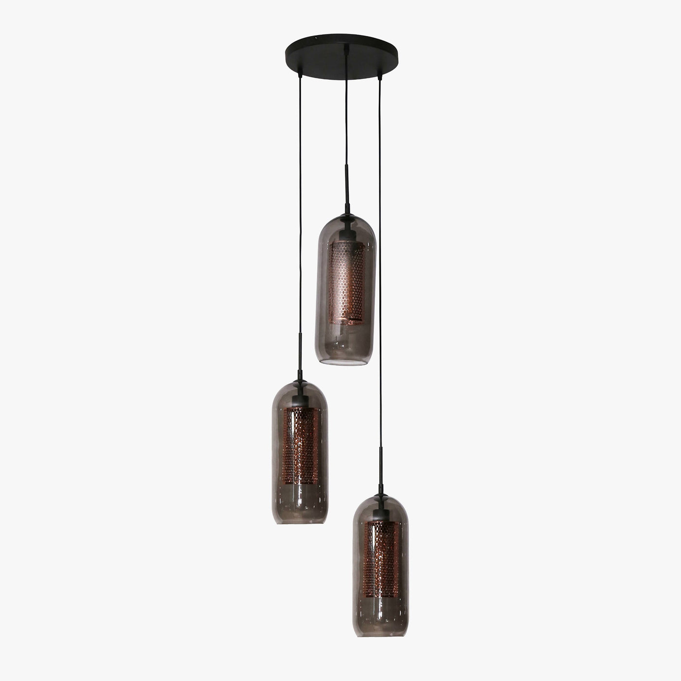 AYLI Suspension 3 lampes ajustables en verre et métal noir 35x180 cm - Luminaires - Mobilier Deco
