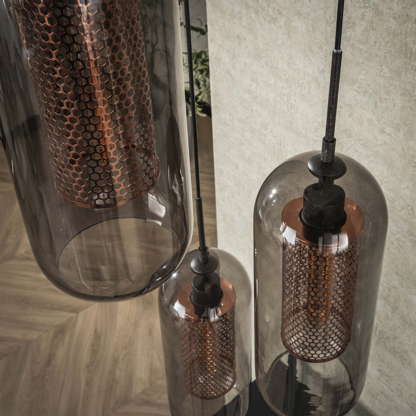 AYLI Suspension 3 lampes ajustables en verre et métal noir 35x180 cm - Luminaires - Mobilier Deco