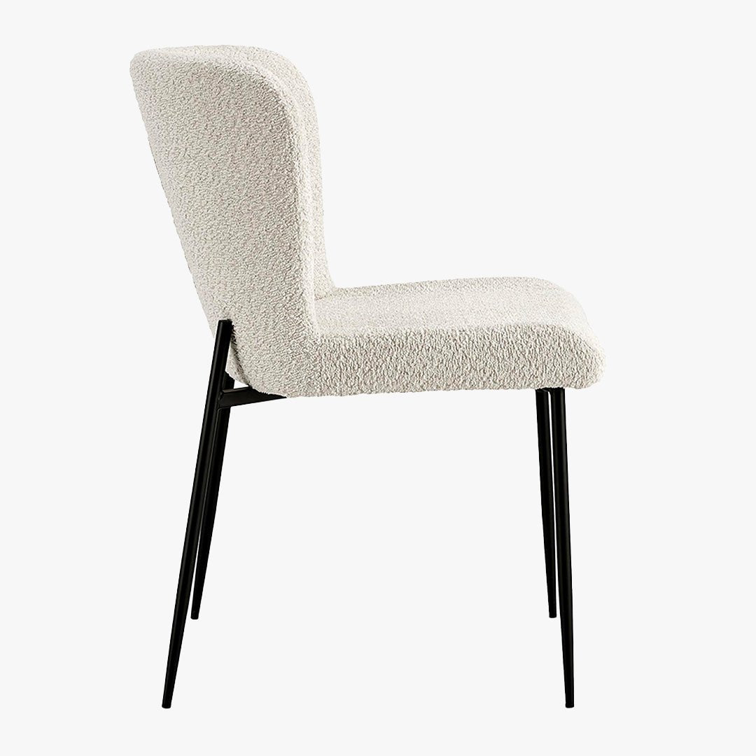 AZEL Lot de 2 chaises tissu bouclette blanc écru piètement métal noir - Chaise de repas - Mobilier Deco
