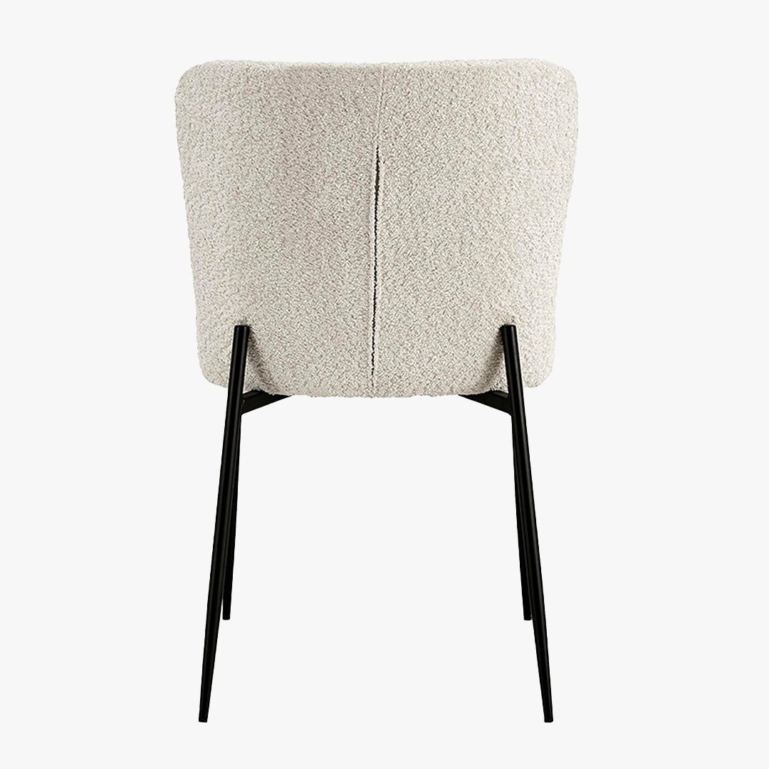 AZEL Lot de 2 chaises tissu bouclette blanc écru piètement métal noir - Chaise de repas - Mobilier Deco