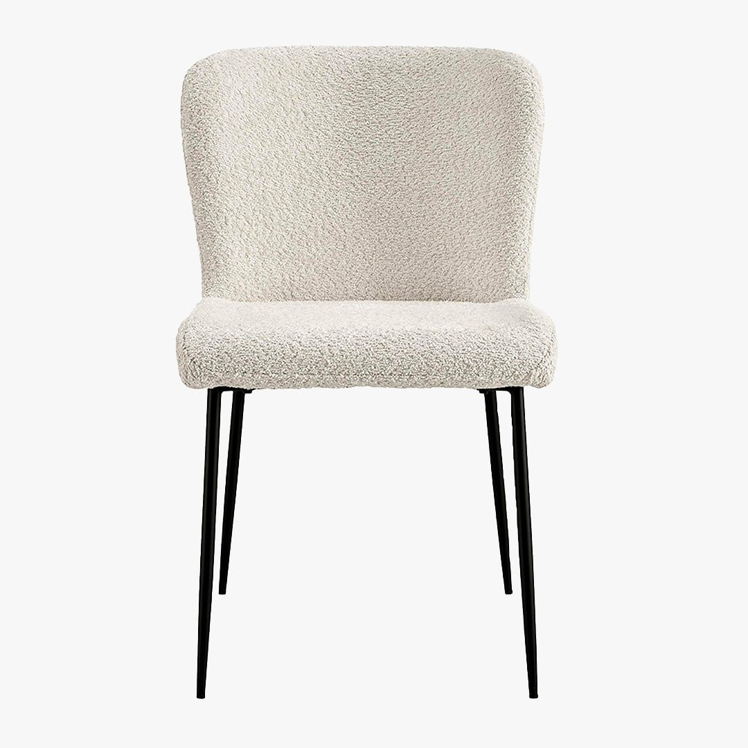 AZEL Lot de 2 chaises tissu bouclette blanc écru piètement métal noir - Chaise de repas - Mobilier Deco