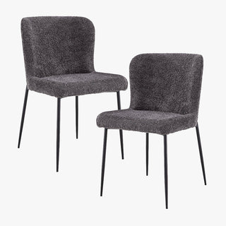 AZEL Lot de 2 chaises tissu bouclette gris anthracite piètement métal noir