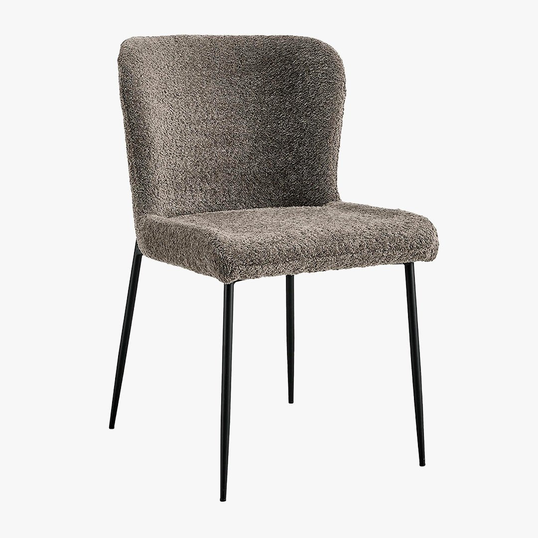 AZEL Lot de 2 chaises tissu bouclette taupe piètement métal noir - Chaise de repas - Mobilier Deco