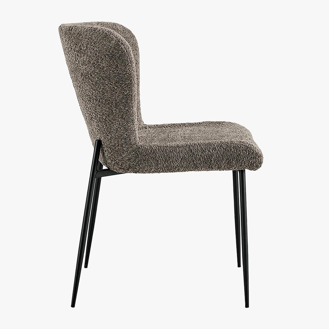 AZEL Lot de 2 chaises tissu bouclette taupe piètement métal noir - Chaise de repas - Mobilier Deco