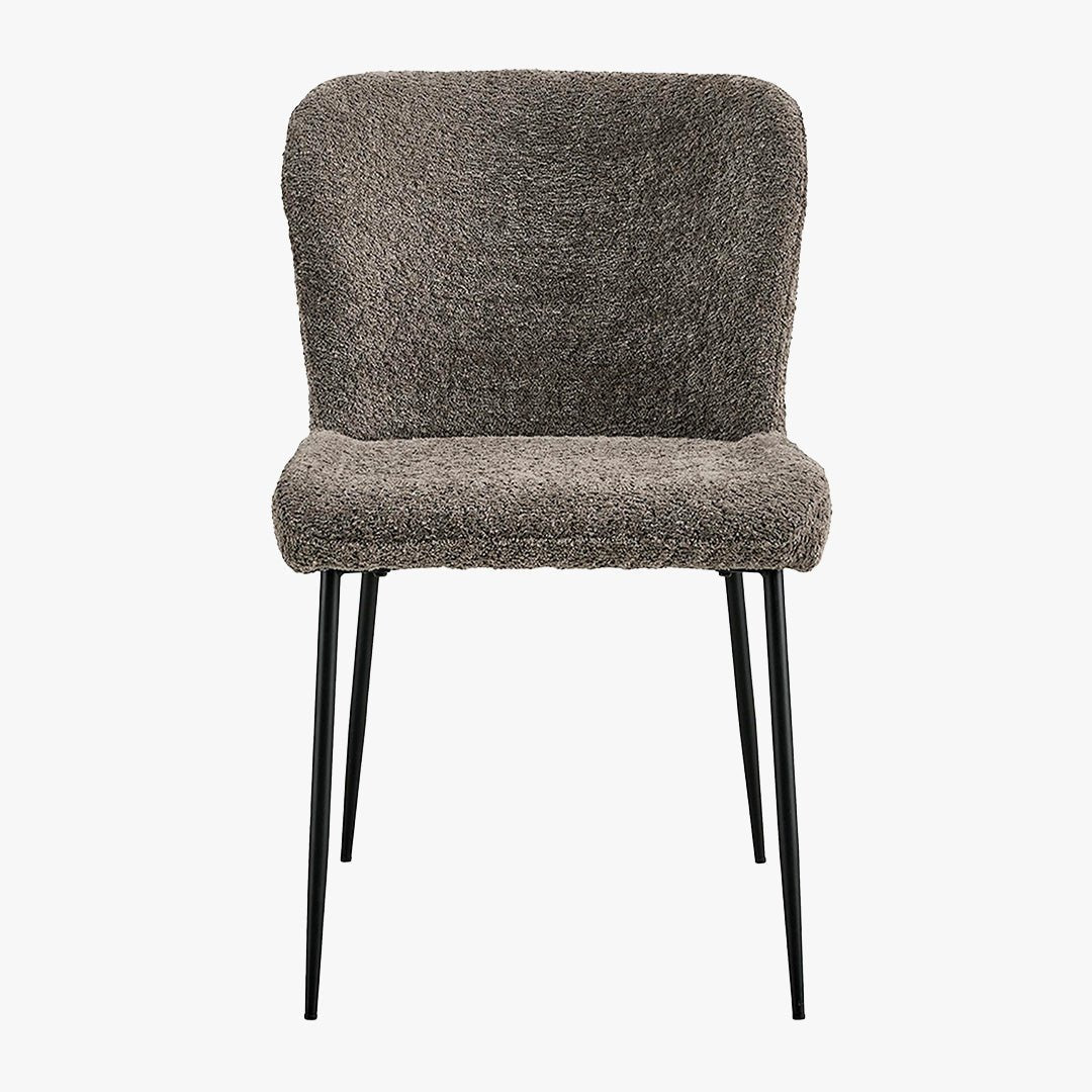 AZEL Lot de 2 chaises tissu bouclette taupe piètement métal noir - Chaise de repas - Mobilier Deco
