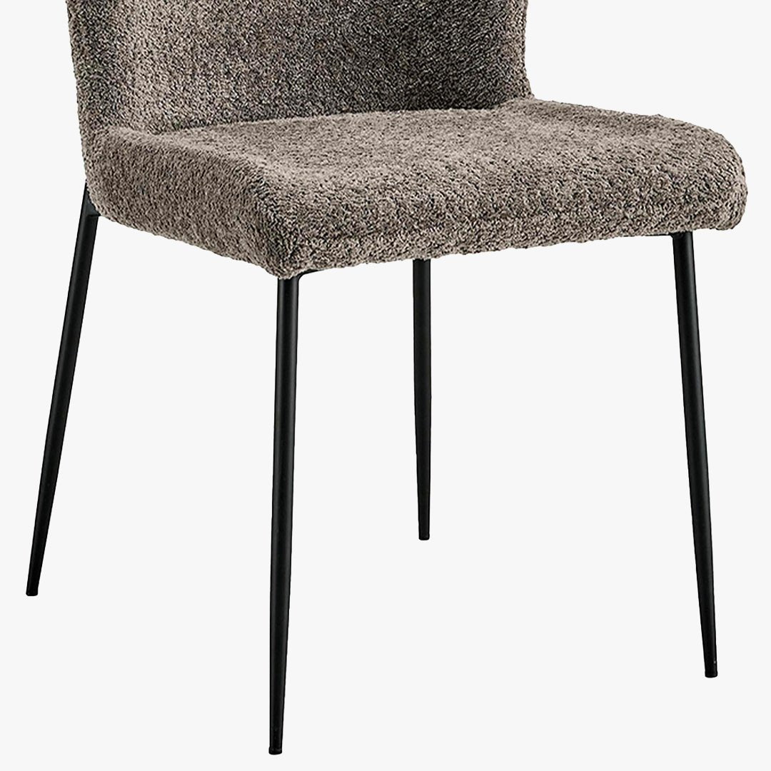 AZEL Lot de 2 chaises tissu bouclette taupe piètement métal noir - Chaise de repas - Mobilier Deco