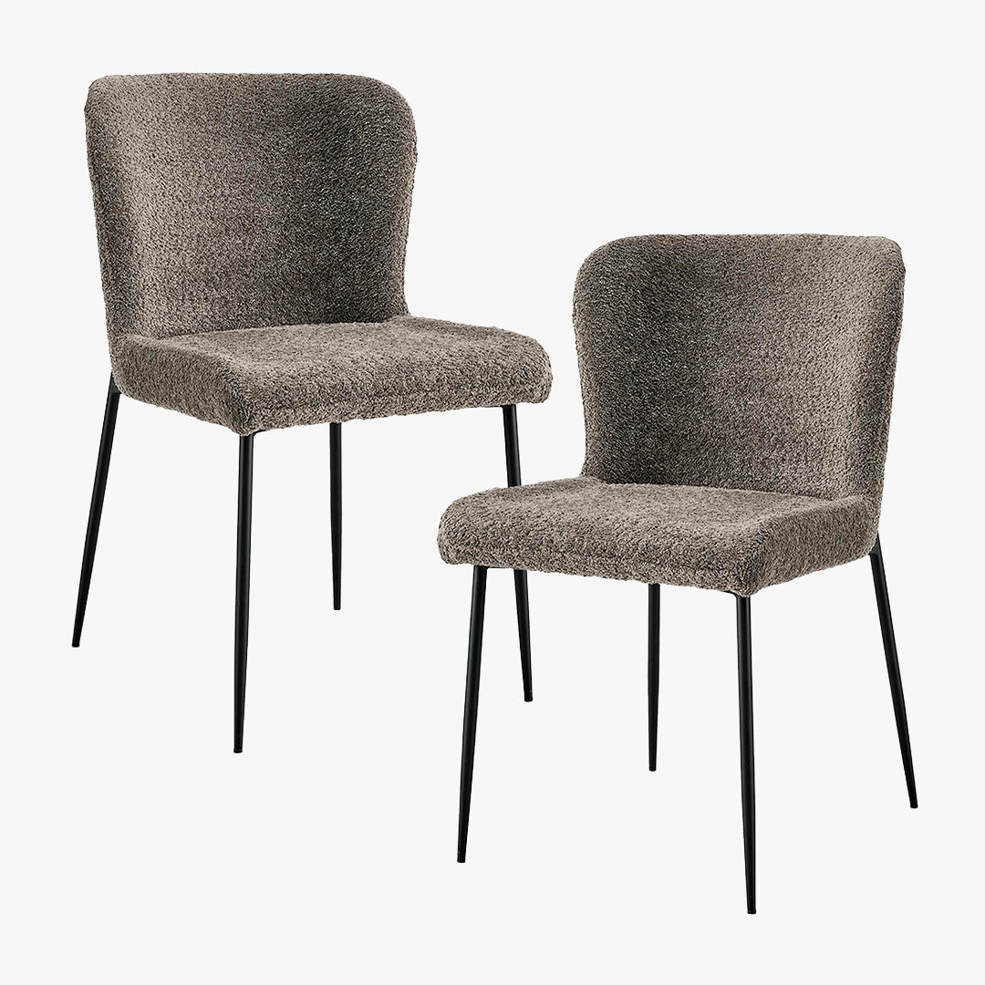 AZEL Lot de 2 chaises tissu bouclette taupe piètement métal noir - Chaise de repas - Mobilier Deco