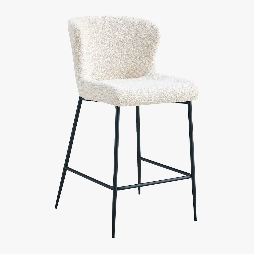 AZEL Lot de 2 tabourets tissu bouclette blanc écru piètement métal noir - Tabourets - Mobilier Deco