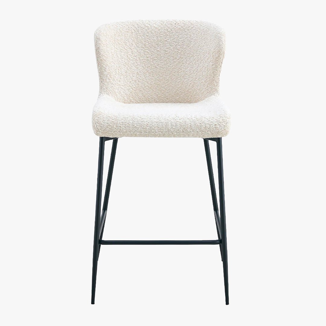 AZEL Lot de 2 tabourets tissu bouclette blanc écru piètement métal noir - Tabourets - Mobilier Deco