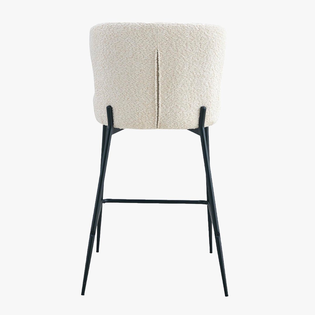 AZEL Lot de 2 tabourets tissu bouclette blanc écru piètement métal noir - Tabourets - Mobilier Deco