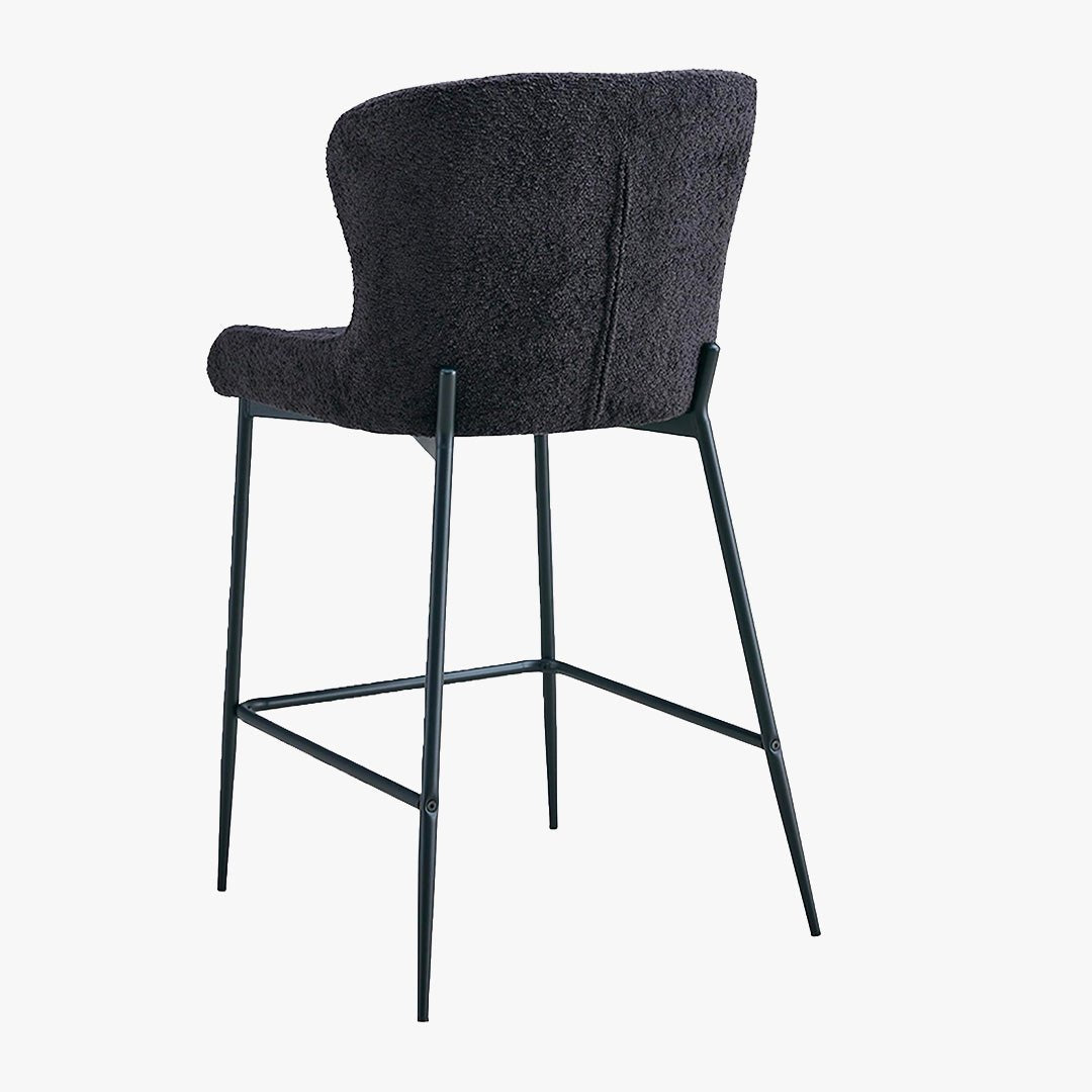 AZEL Lot de 2 tabourets tissu bouclette gris anthracite piètement métal noir - Tabourets - Mobilier Deco