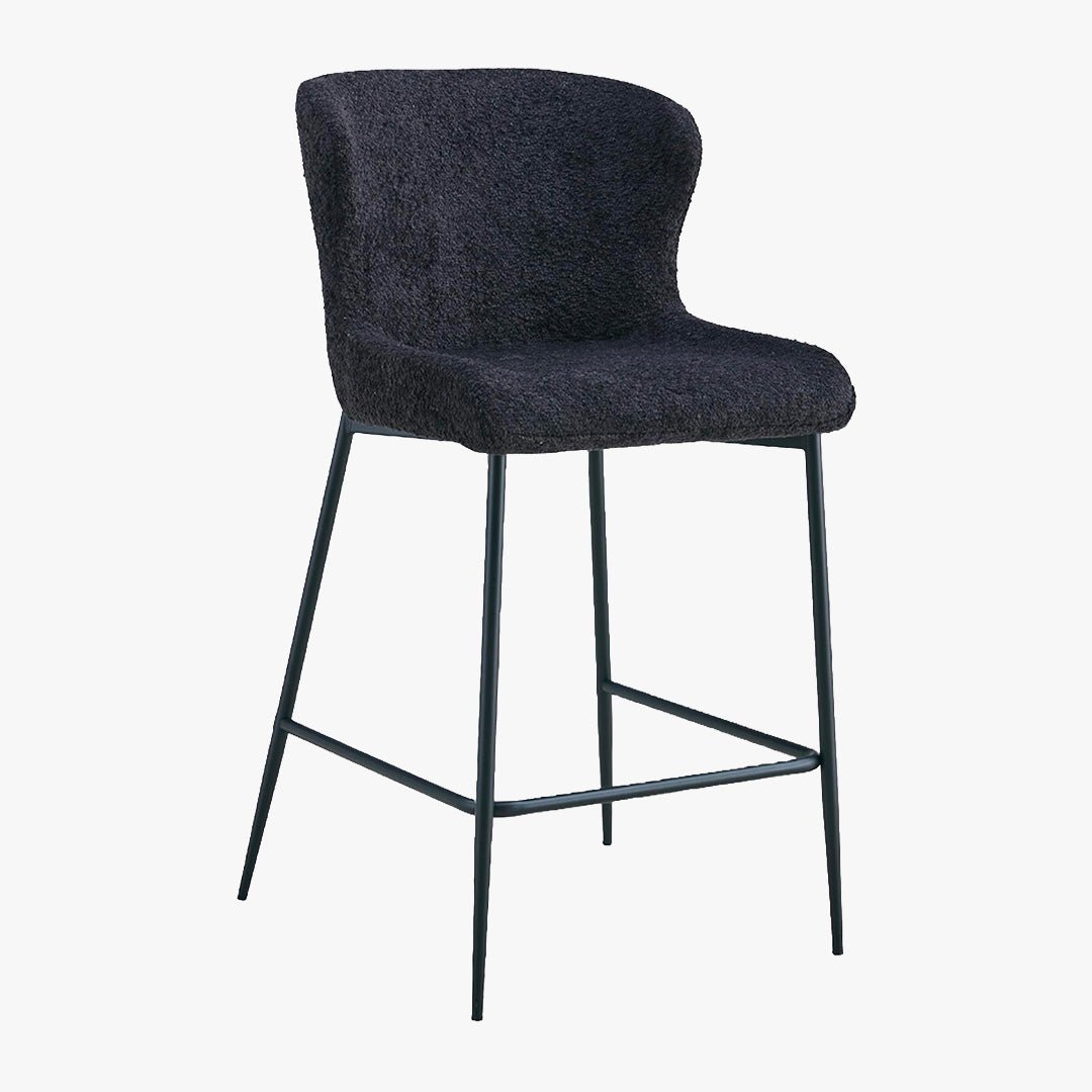AZEL Lot de 2 tabourets tissu bouclette gris anthracite piètement métal noir - Tabourets - Mobilier Deco