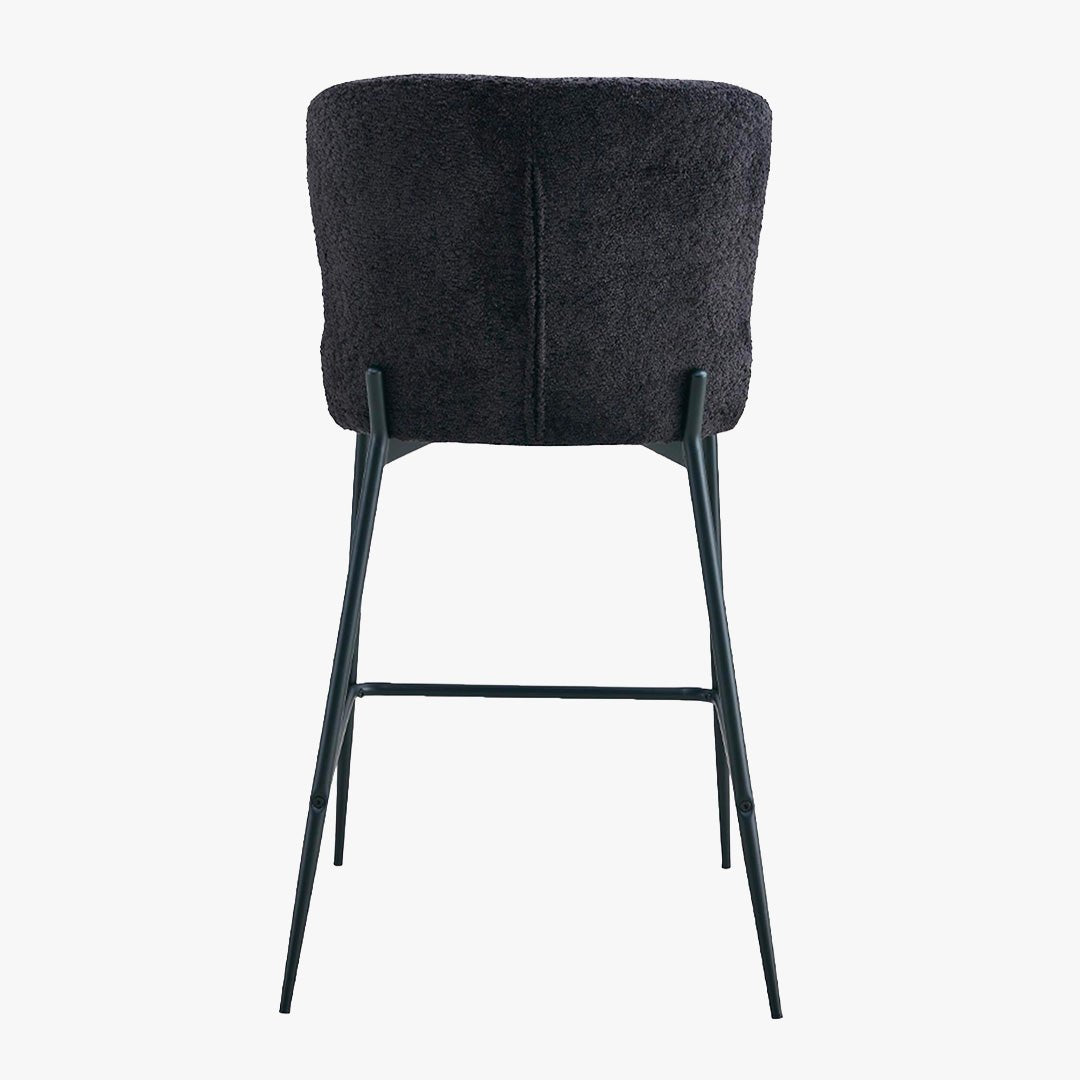 AZEL Lot de 2 tabourets tissu bouclette gris anthracite piètement métal noir - Tabourets - Mobilier Deco