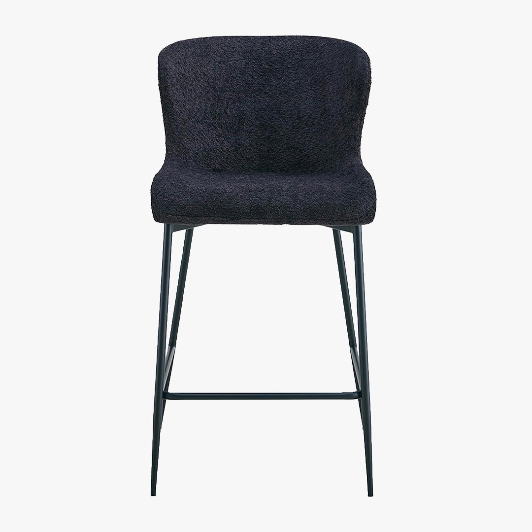 AZEL Lot de 2 tabourets tissu bouclette gris anthracite piètement métal noir - Tabourets - Mobilier Deco