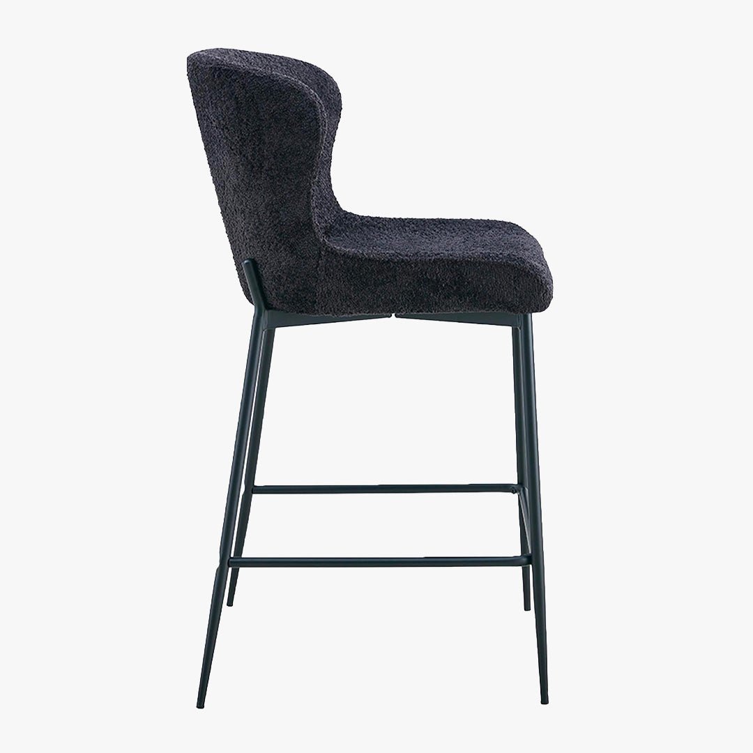AZEL Lot de 2 tabourets tissu bouclette gris anthracite piètement métal noir - Tabourets - Mobilier Deco