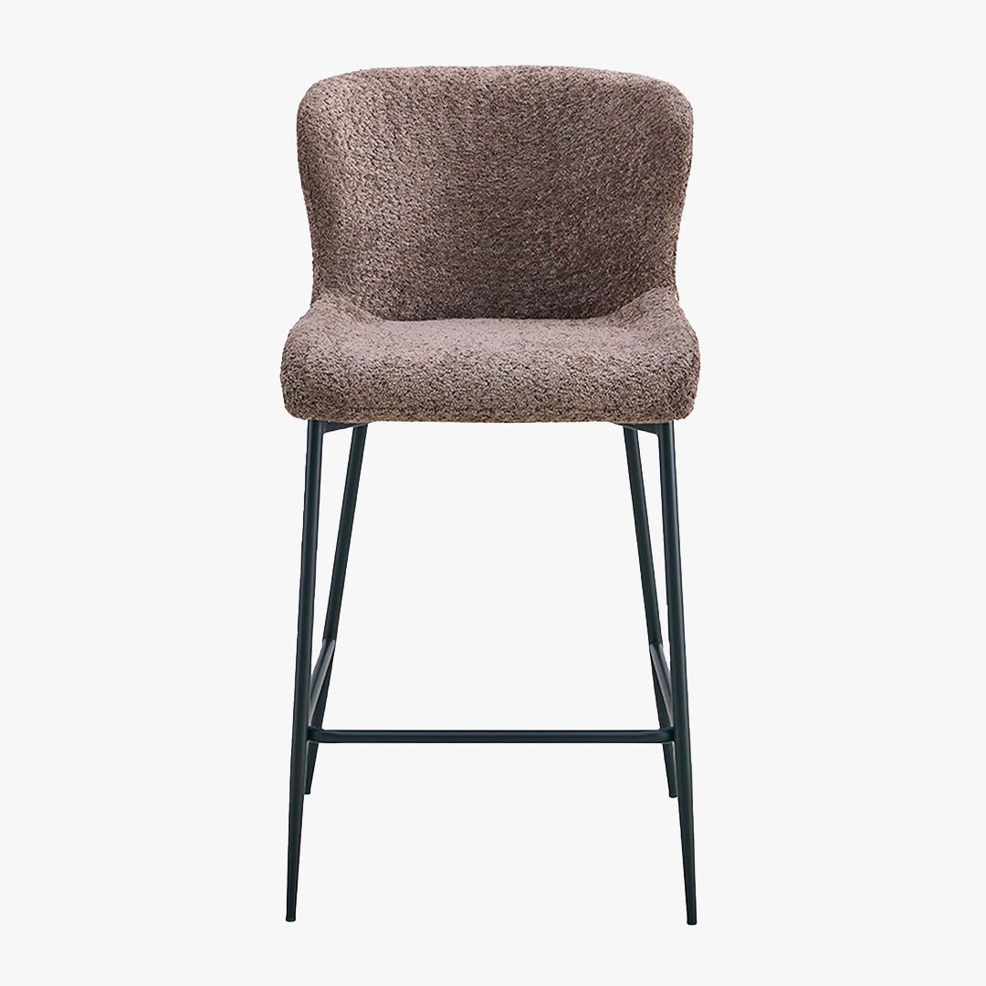 AZEL Lot de 2 tabourets tissu bouclette taupe piètement métal noir - Tabourets - Mobilier Deco