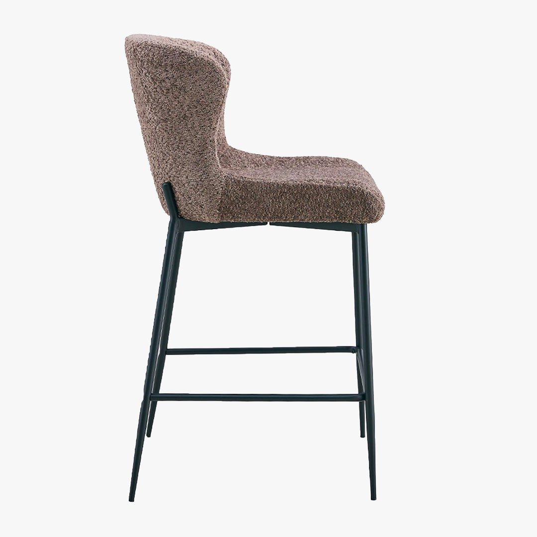 AZEL Lot de 2 tabourets tissu bouclette taupe piètement métal noir - Tabourets - Mobilier Deco