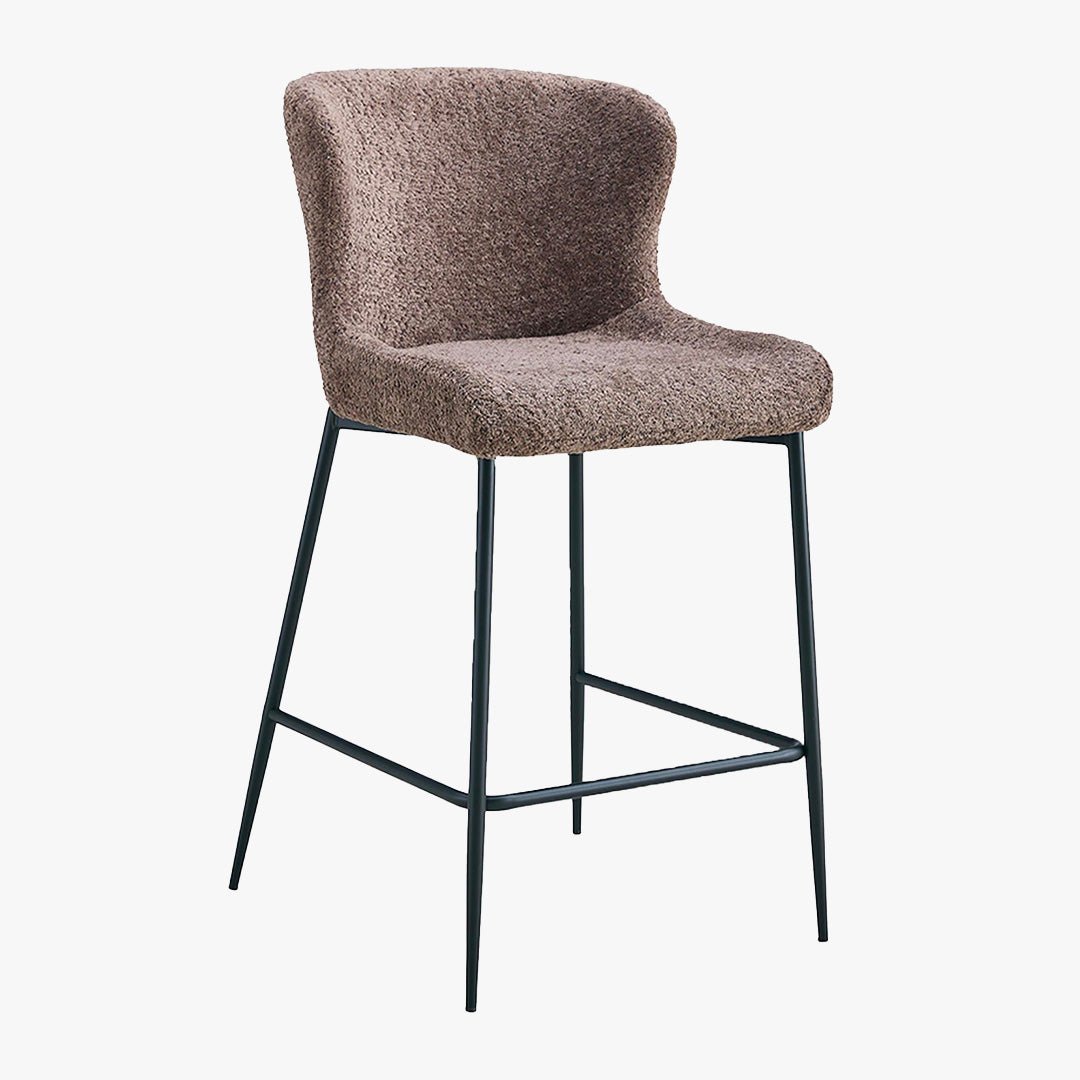 AZEL Lot de 2 tabourets tissu bouclette taupe piètement métal noir - Tabourets - Mobilier Deco