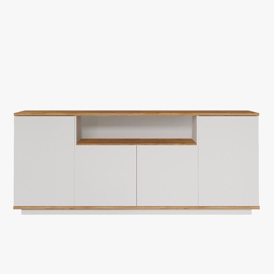 AZELIA Buffet 4 portes 1 niche couleur bois et blanc - Buffet - Mobilier Deco