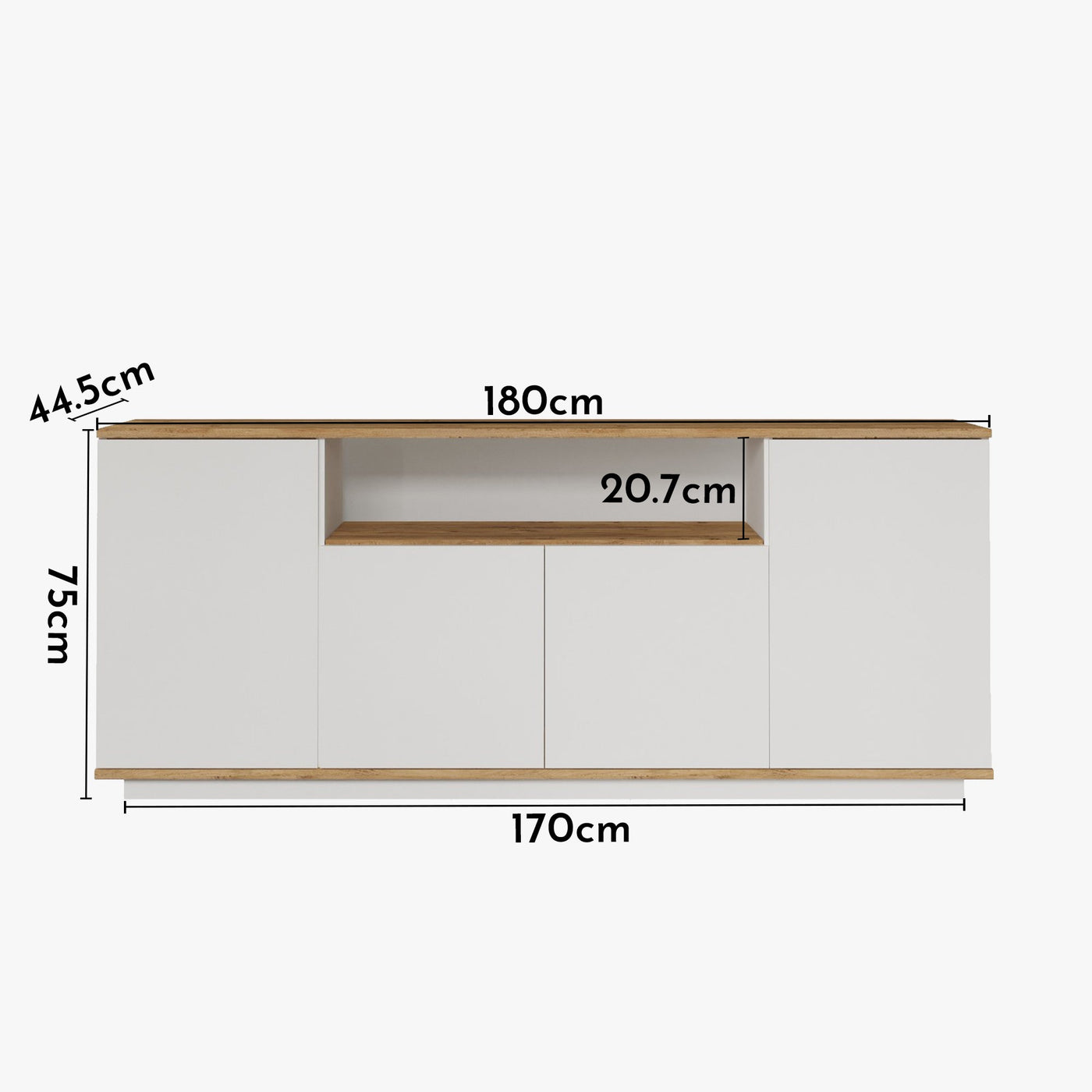 AZELIA Buffet 4 portes 1 niche couleur bois et blanc - Buffet - Mobilier Deco