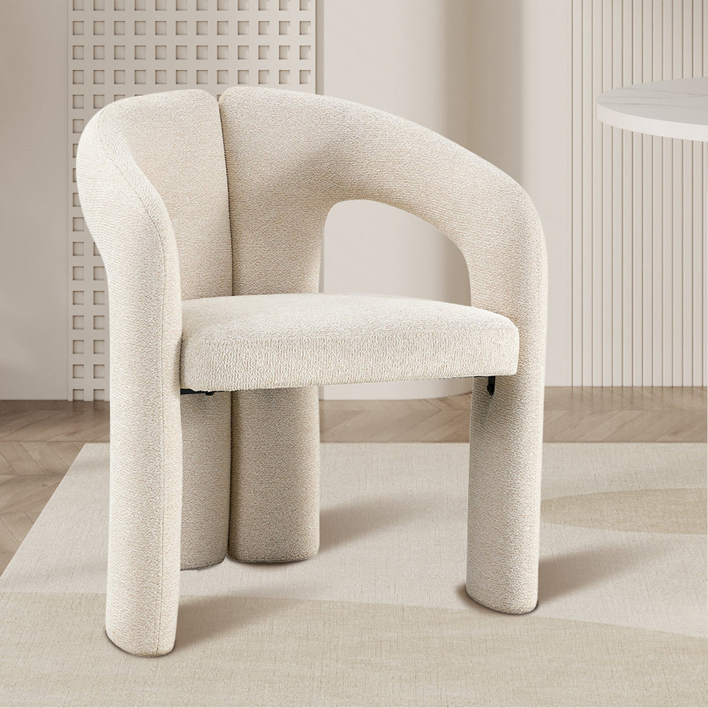 BEJA Fauteuil en tissu bouclette beige - Fauteuils - Mobilier Deco