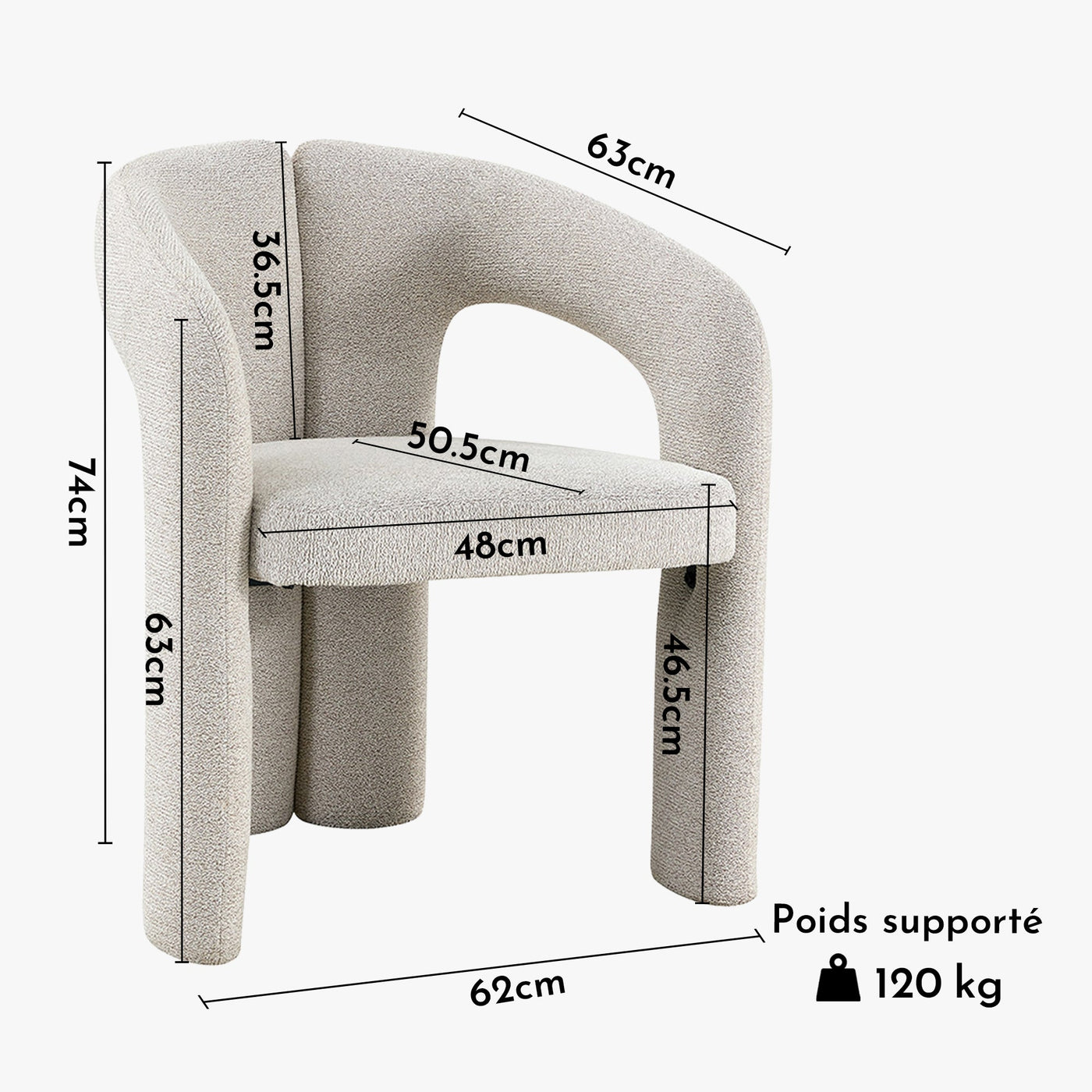 BEJA Fauteuil en tissu bouclette écru - Fauteuils - Mobilier Deco
