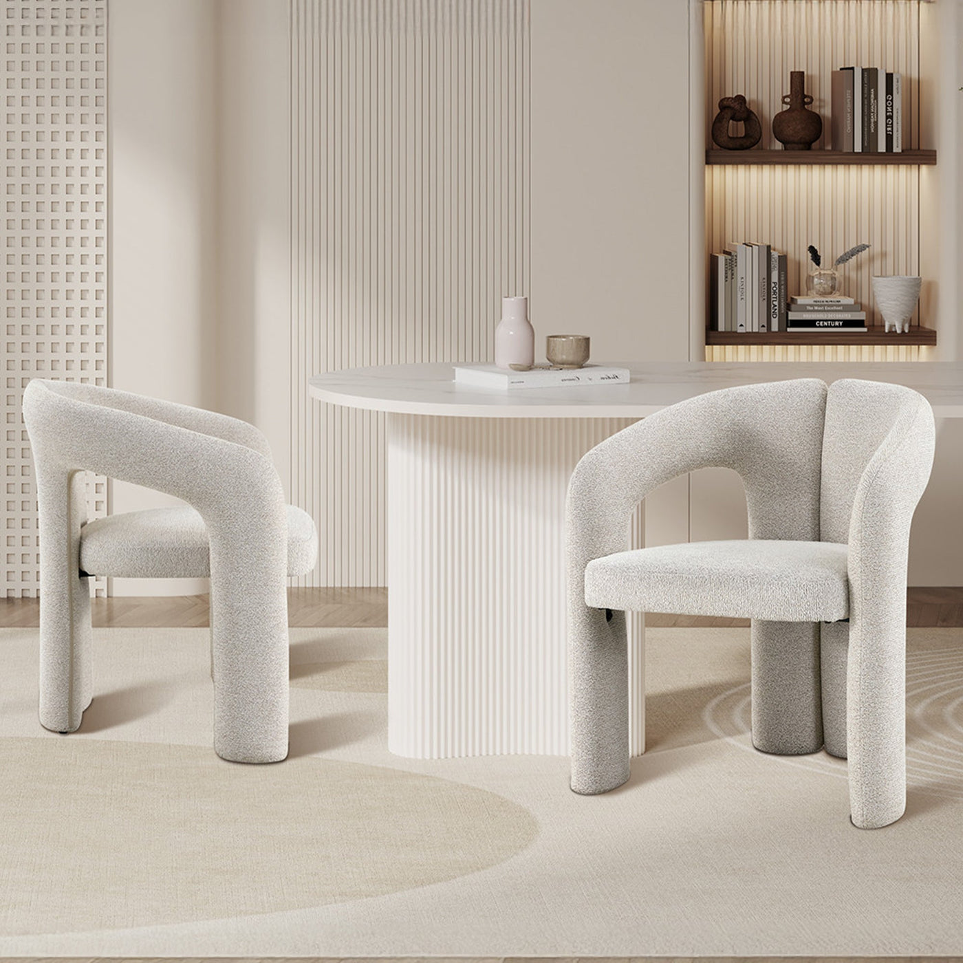 BEJA Fauteuil en tissu bouclette écru - Fauteuils - Mobilier Deco