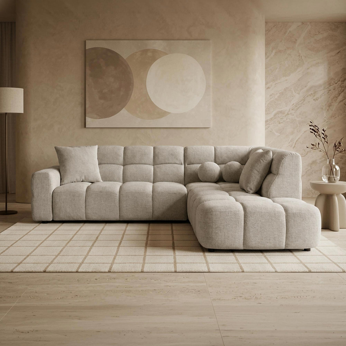 BELIZ Canapé d'angle en tissu beige - Angle droit - Canapés d'angle - Mobilier Deco