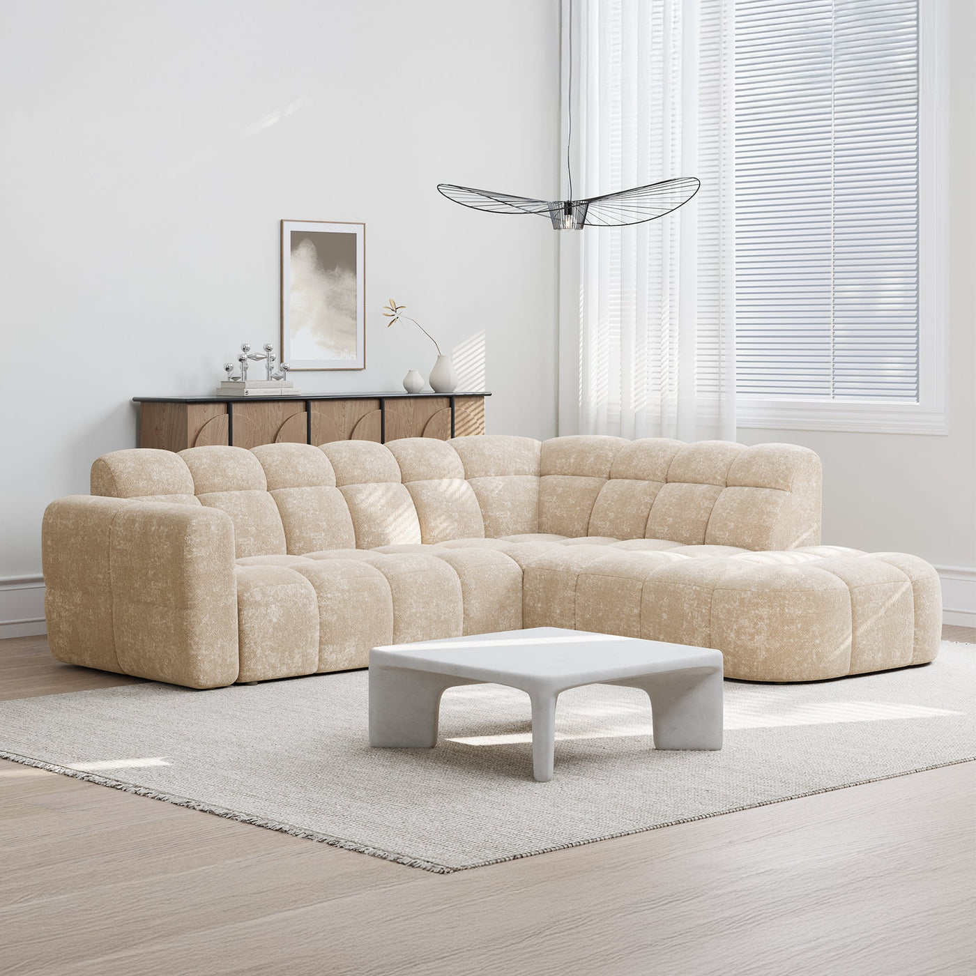 BELIZ Canapé d'angle en tissu beige - Angle droit - Canapés d'angle - Mobilier Deco