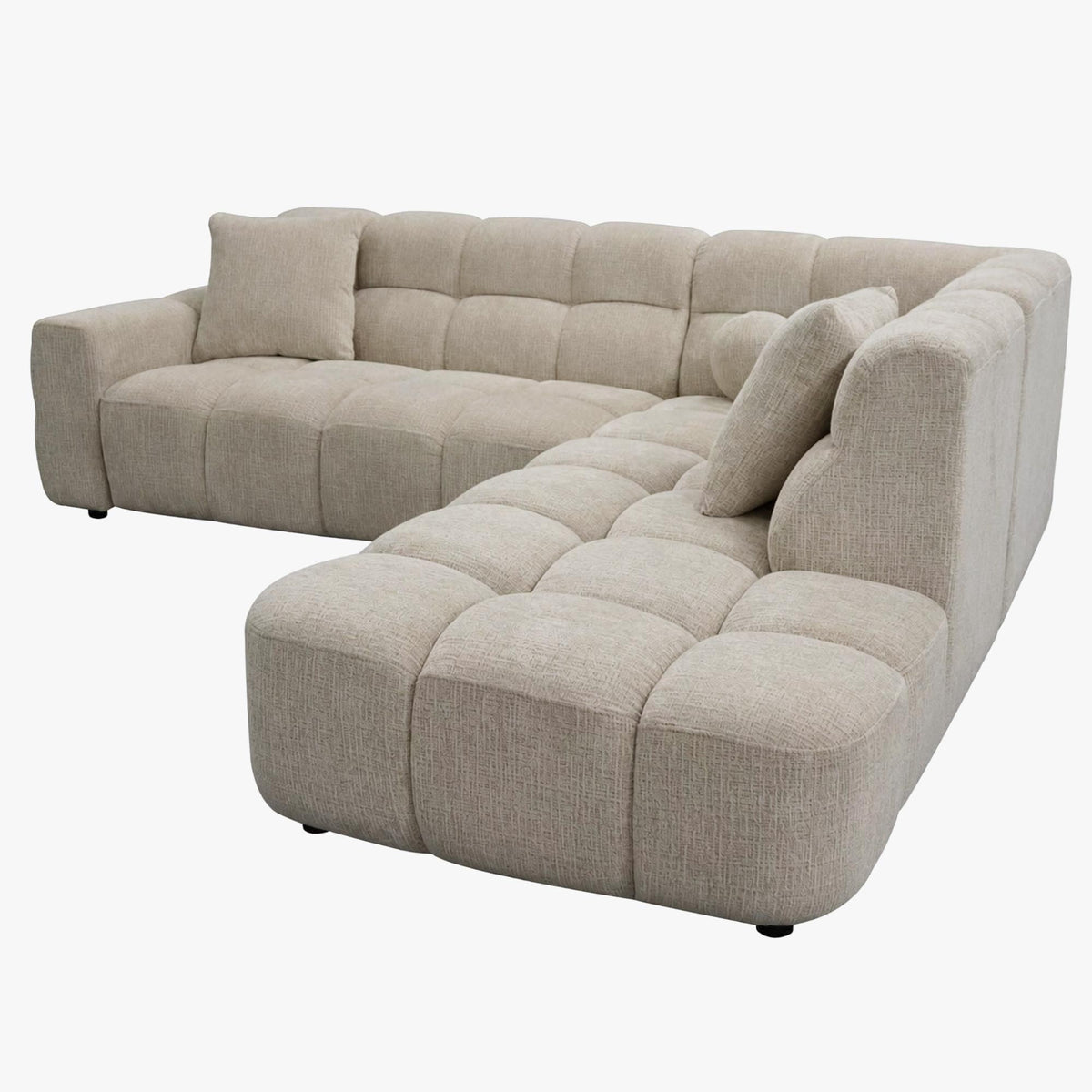 BELIZ Canapé d'angle en tissu beige - Angle droit - Canapés d'angle - Mobilier Deco