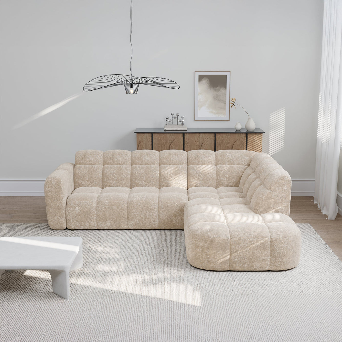 BELIZ Canapé d'angle en tissu beige - Angle droit - Canapés d'angle - Mobilier Deco