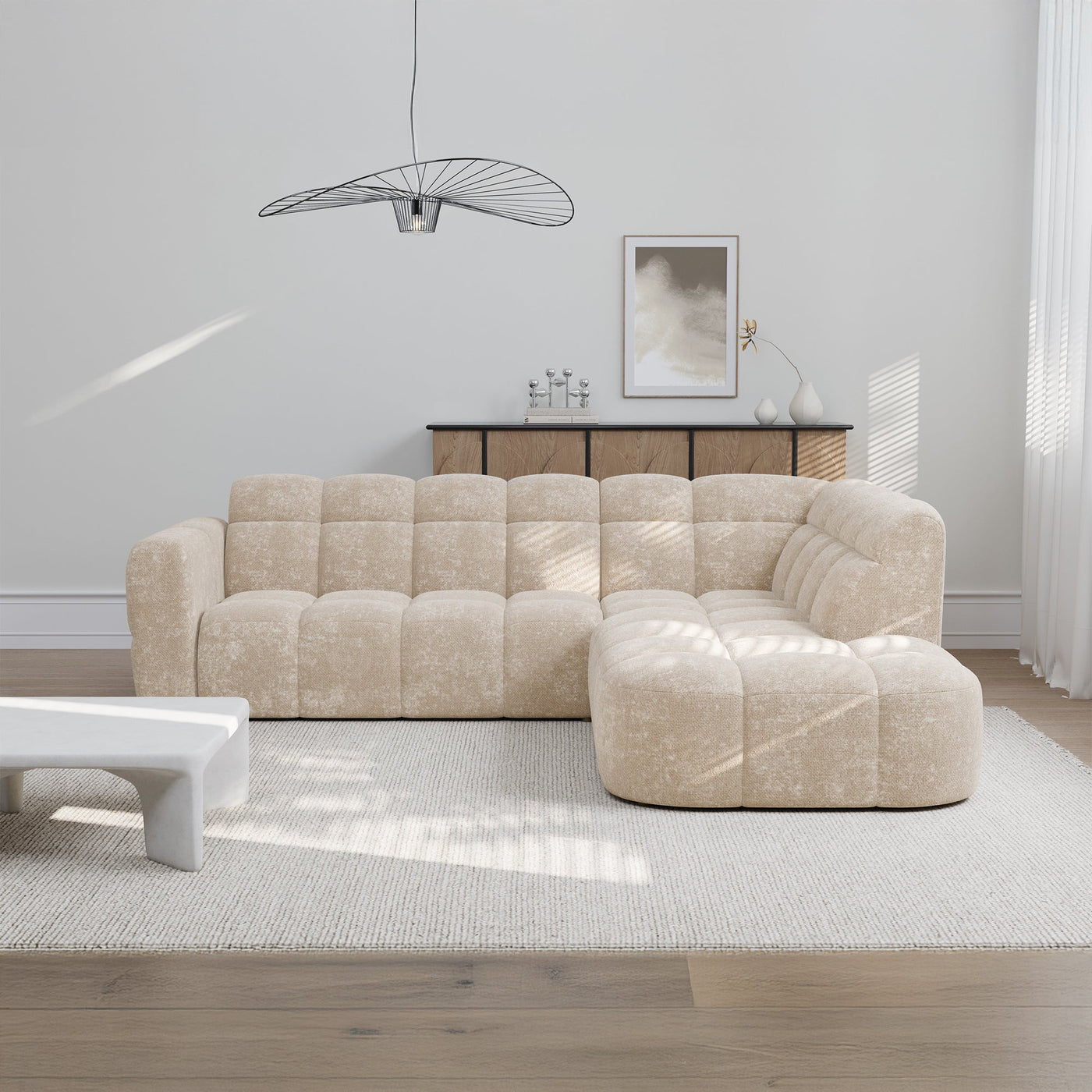 BELIZ Canapé d'angle en tissu beige - Angle droit - Canapés d'angle - Mobilier Deco