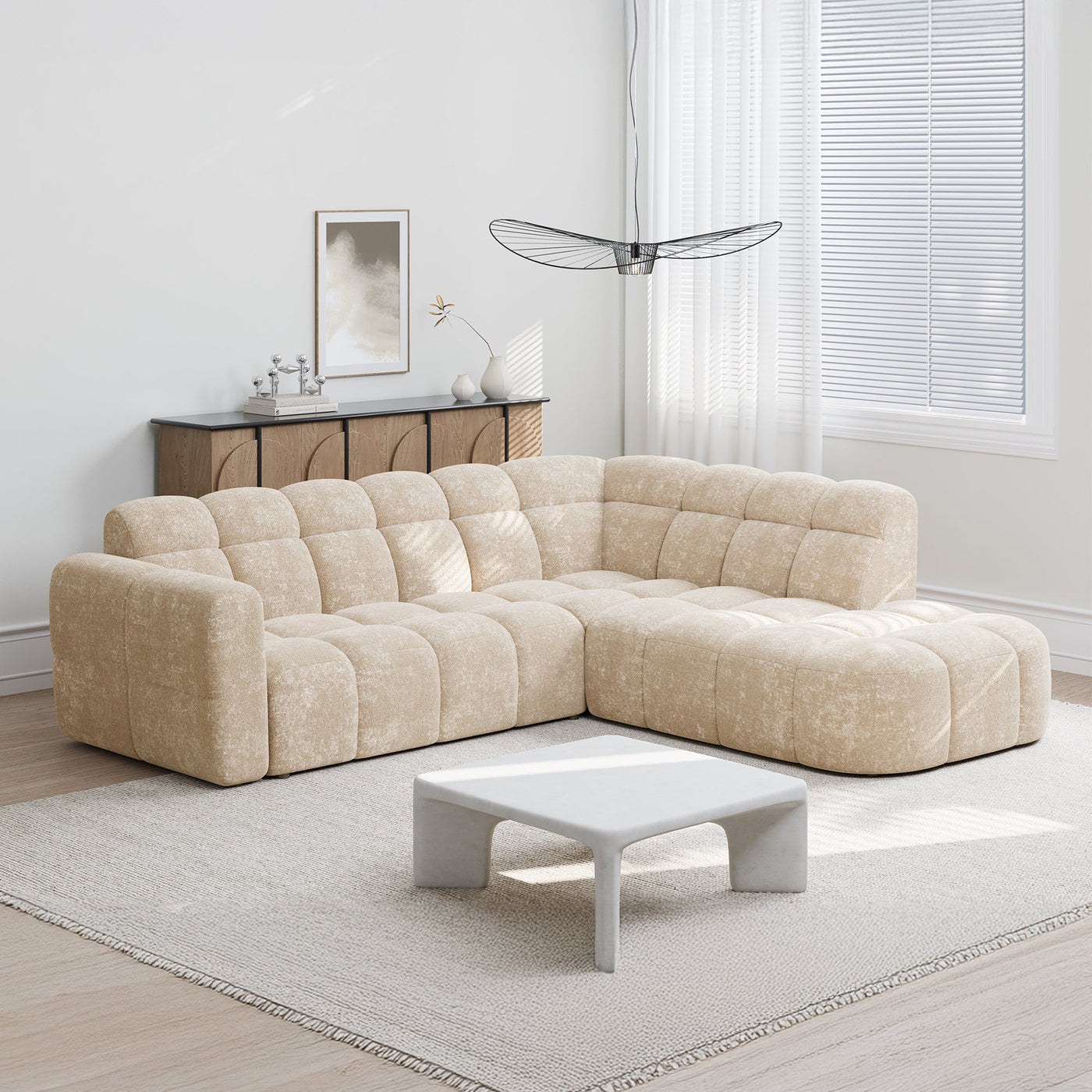 BELIZ Canapé d'angle en tissu beige - Angle droit - Canapés d'angle - Mobilier Deco