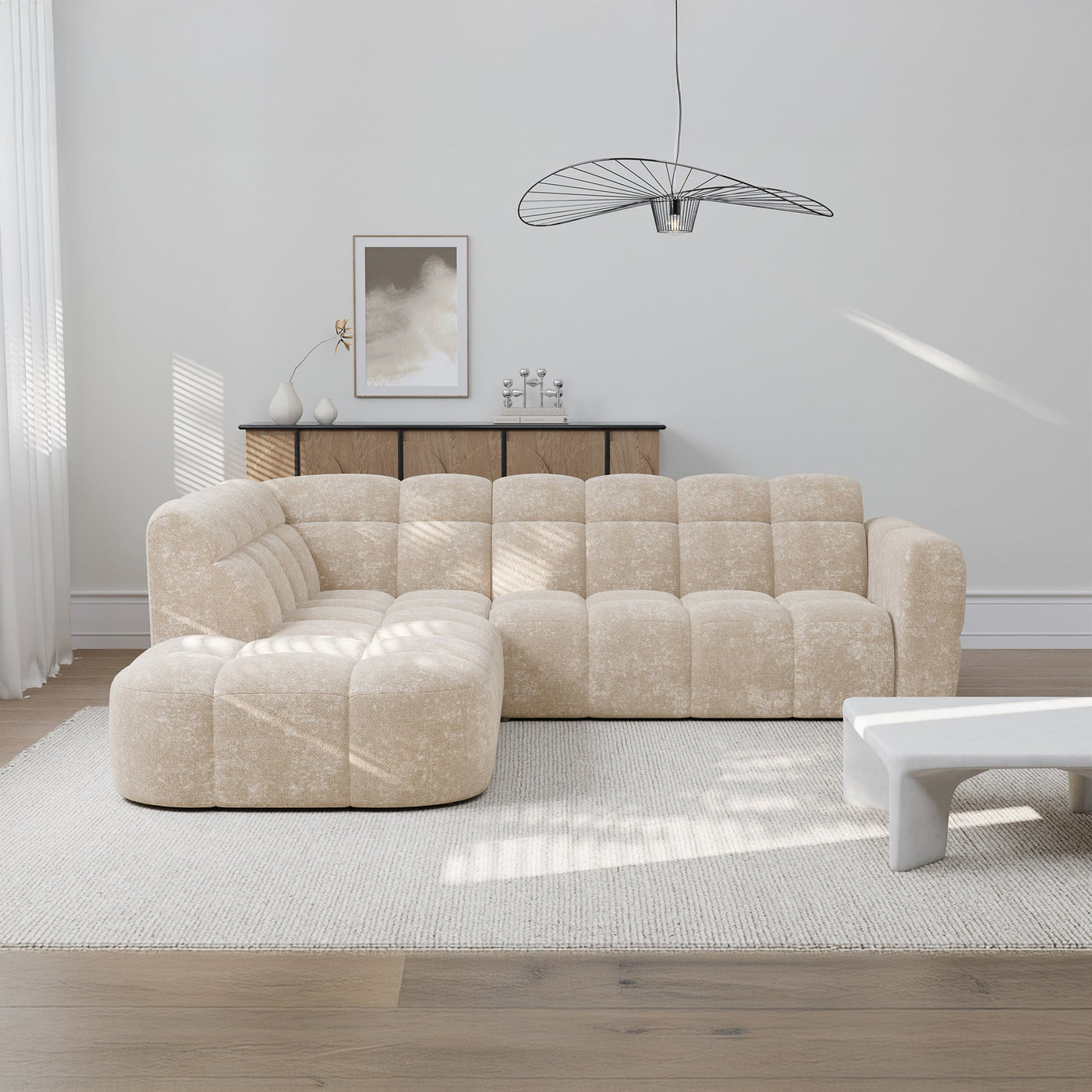 BELIZ Canapé d'angle en tissu beige - Angle gauche - Canapés d'angle - Mobilier Deco