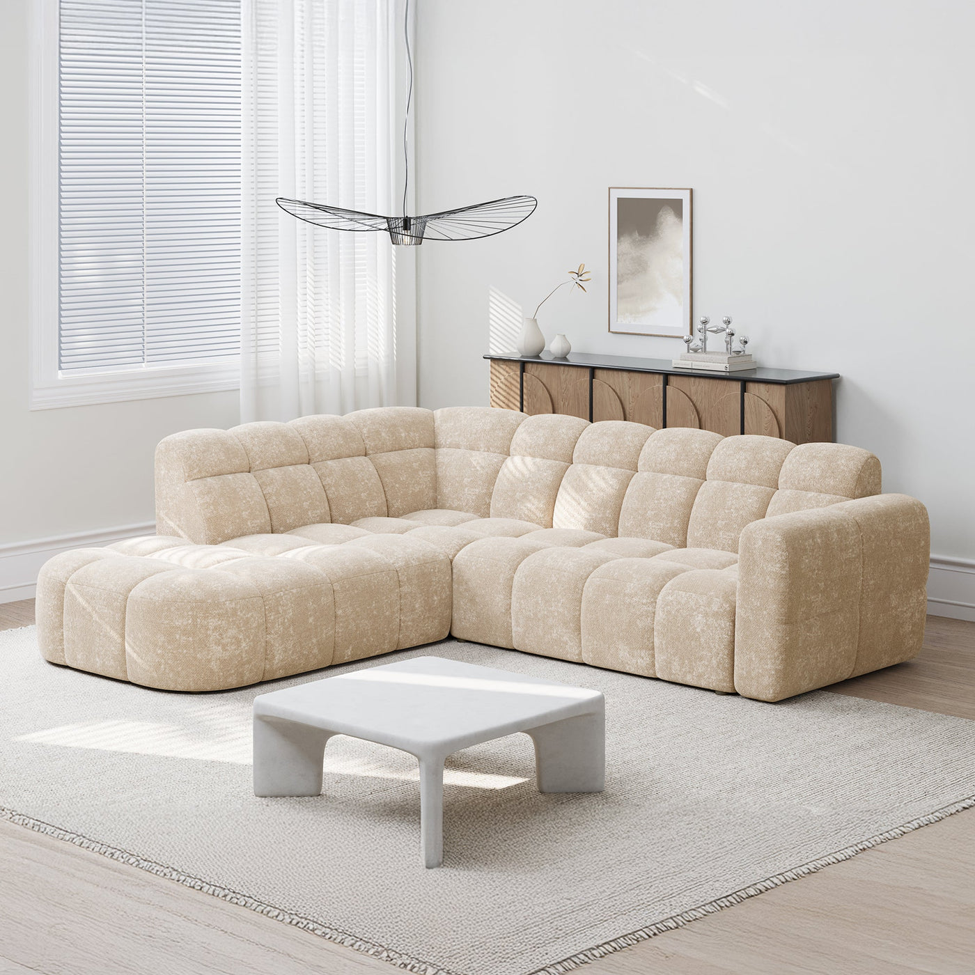BELIZ Canapé d'angle en tissu beige - Angle gauche - Canapés d'angle - Mobilier Deco