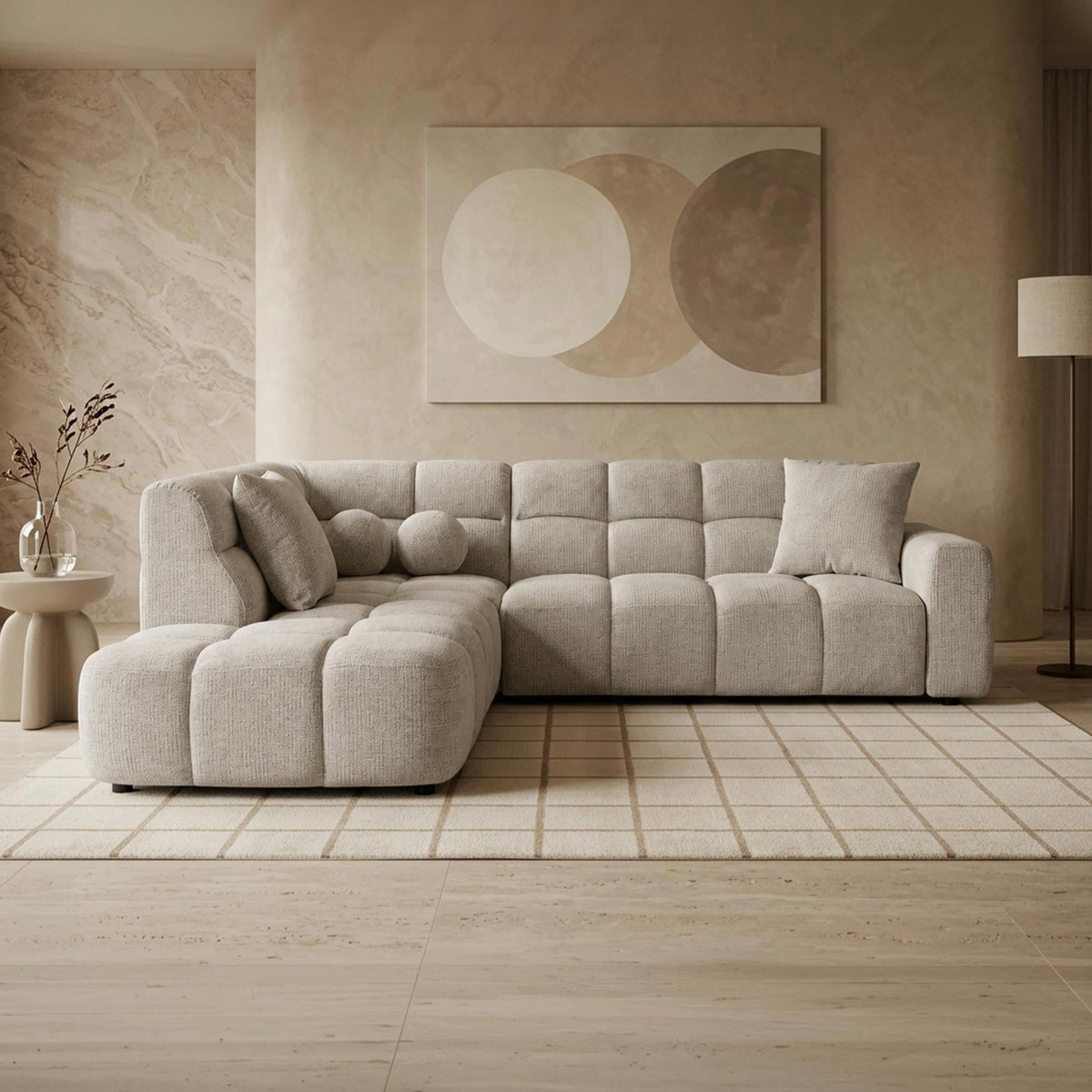BELIZ Canapé d'angle en tissu beige - Angle gauche - Canapés d'angle - Mobilier Deco