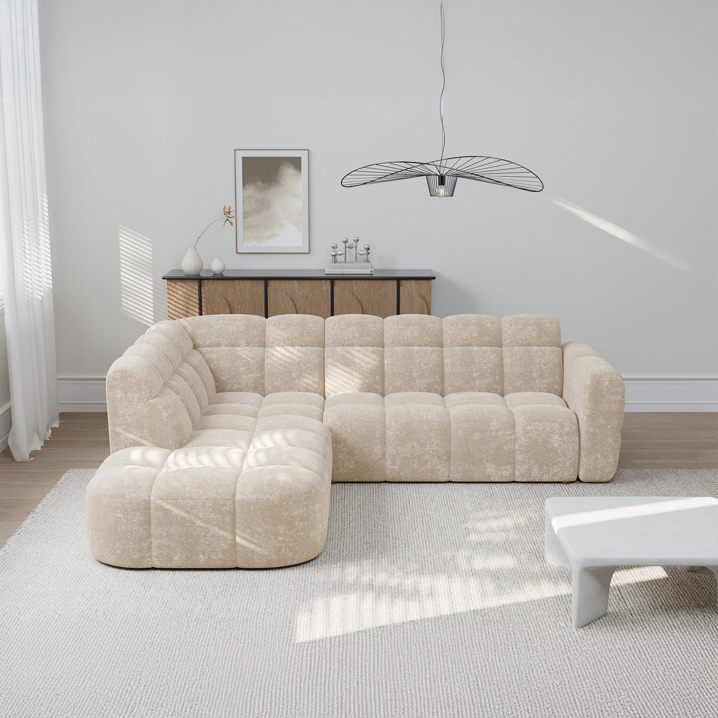 BELIZ Canapé d'angle en tissu beige - Angle gauche - Canapés d'angle - Mobilier Deco