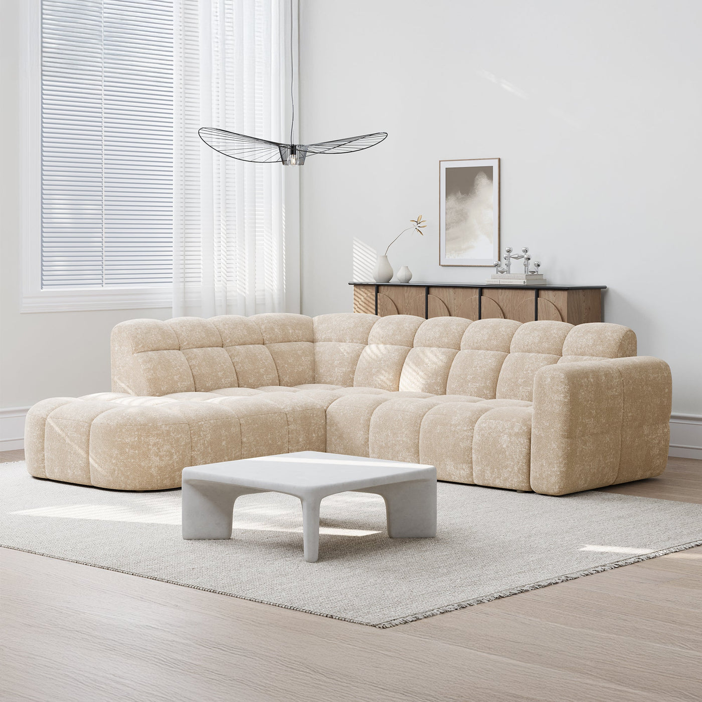 BELIZ Canapé d'angle en tissu beige - Angle gauche - Canapés d'angle - Mobilier Deco