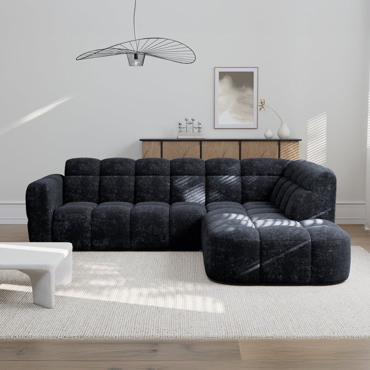 BELIZ Canapé d'angle en tissu noir - Angle droit - Canapés d'angle - Mobilier Deco