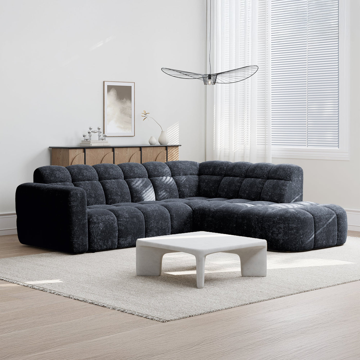 BELIZ Canapé d'angle en tissu noir - Angle droit - Canapés d'angle - Mobilier Deco