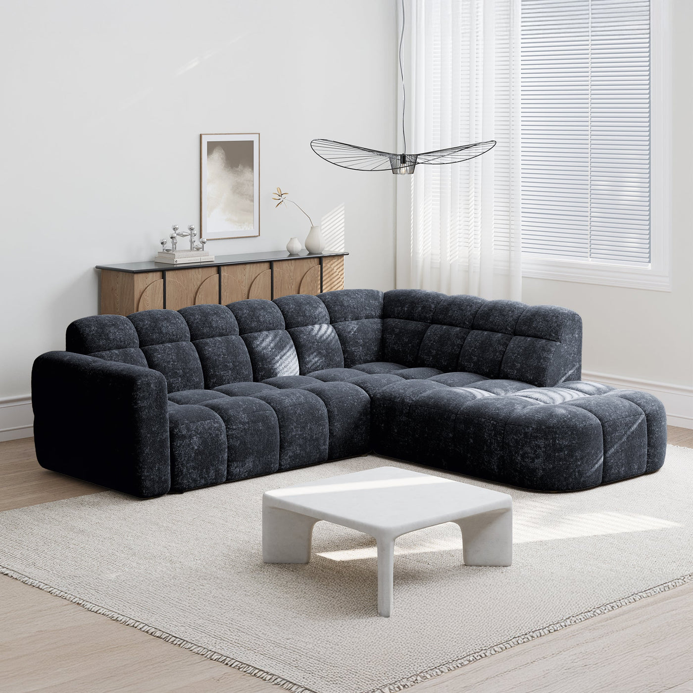BELIZ Canapé d'angle en tissu noir - Angle droit - Canapés d'angle - Mobilier Deco